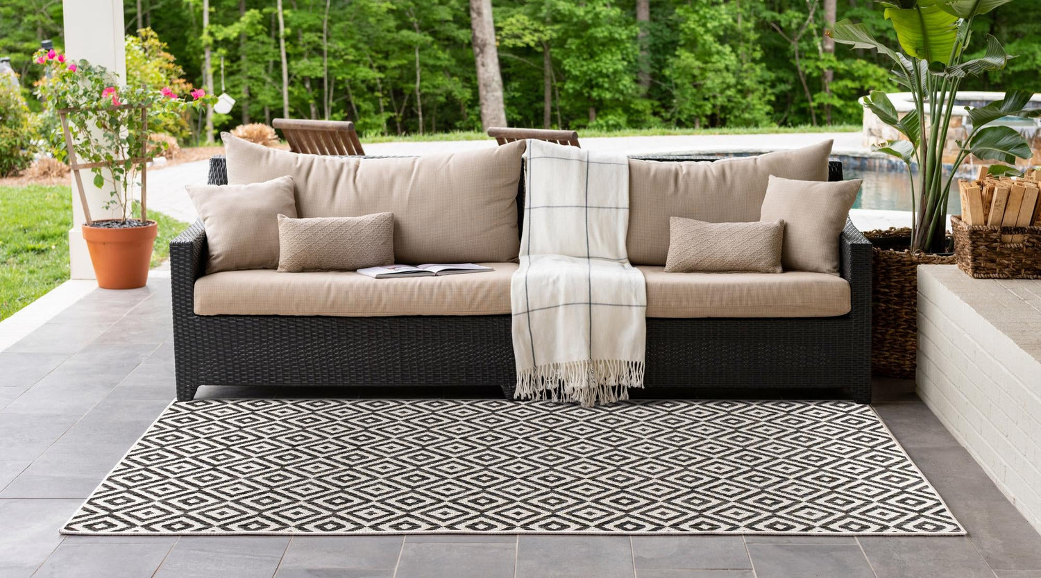 Charcoal Gray 3' 1 x 5' 3 Jill Zarin Outdoor Rectangle Area Rug Weather Resistant for Patio, Deck, Terrace, Balcony, Porch Durable 100% Polypropylene Carpet for Outside for Sale at Rug Engine