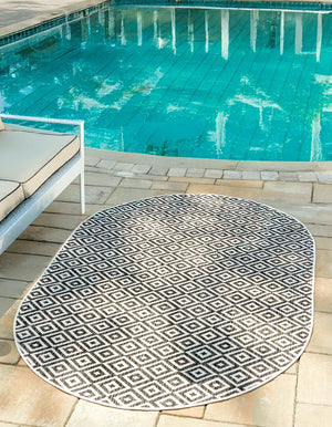Charcoal Gray 7' 10 x 10' Jill Zarin Outdoor Oval Area Rug Weather Resistant for Patio, Deck, Terrace, Balcony, Porch Durable 100% Polypropylene Carpet for Outside for Sale at Rug Engine