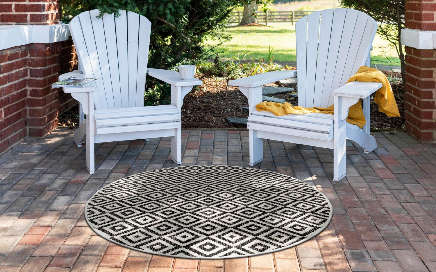 Charcoal Gray 4' 1 x 4' 1 Jill Zarin Outdoor Round Area Rug Weather Resistant for Patio, Deck, Terrace, Balcony, Porch Durable 100% Polypropylene Carpet for Outside for Sale at Rug Engine