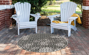 Charcoal Gray 7' 10 x 7' 10 Jill Zarin Outdoor Round Area Rug Weather Resistant for Patio, Deck, Terrace, Balcony, Porch Durable 100% Polypropylene Carpet for Outside for Sale at Rug Engine