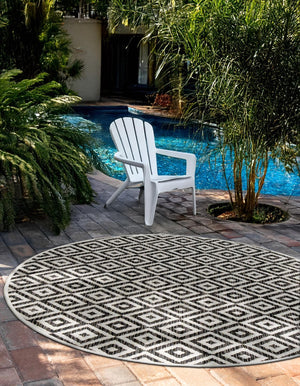Charcoal Gray 7' 10 x 7' 10 Jill Zarin Outdoor Round Area Rug Weather Resistant for Patio, Deck, Terrace, Balcony, Porch Durable 100% Polypropylene Carpet for Outside for Sale at Rug Engine
