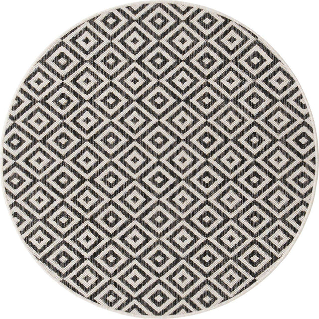 Charcoal Gray 4' 1 x 4' 1 Jill Zarin Outdoor Round Area Rug Weather Resistant for Patio, Deck, Terrace, Balcony, Porch Durable 100% Polypropylene Carpet for Outside for Sale at Rug Engine