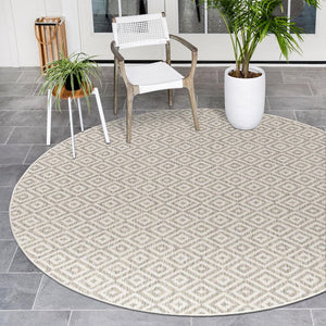 Light Gray 6' 7 x 6' 7 Jill Zarin Outdoor Round Area Rug Weather Resistant for Patio, Deck, Terrace, Balcony, Porch Durable 100% Polypropylene Carpet for Outside for Sale at Rug Engine