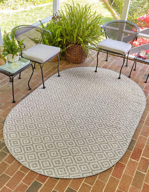 Light Gray 7' 10 x 10' Jill Zarin Outdoor Oval Area Rug Weather Resistant for Patio, Deck, Terrace, Balcony, Porch Durable 100% Polypropylene Carpet for Outside for Sale at Rug Engine
