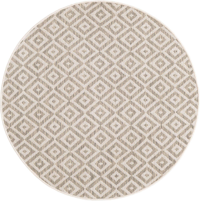 Light Gray 4' 1 x 4' 1 Jill Zarin Outdoor Round Area Rug Weather Resistant for Patio, Deck, Terrace, Balcony, Porch Durable 100% Polypropylene Carpet for Outside for Sale at Rug Engine
