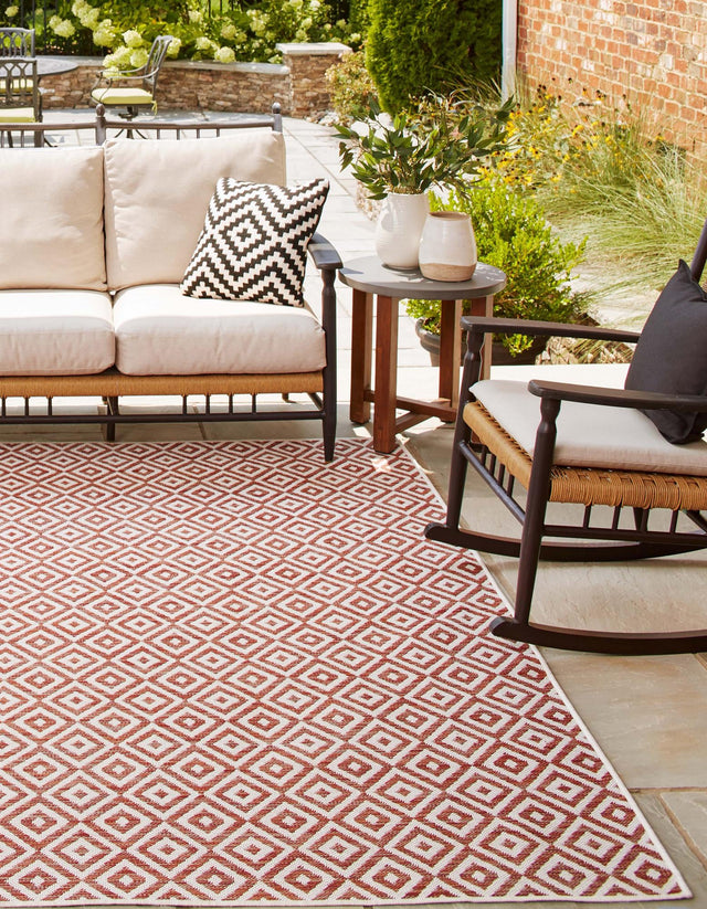 Rust Red 7' 10 x 7' 10 Jill Zarin Outdoor Square Area Rug Weather Resistant for Patio, Deck, Terrace, Balcony, Porch Durable 100% Polypropylene Carpet for Outside for Sale at Rug Engine