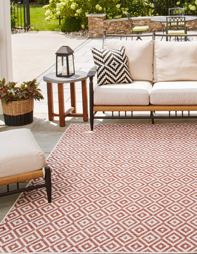 Rust Red 7' 10 x 7' 10 Jill Zarin Outdoor Square Area Rug Weather Resistant for Patio, Deck, Terrace, Balcony, Porch Durable 100% Polypropylene Carpet for Outside for Sale at Rug Engine