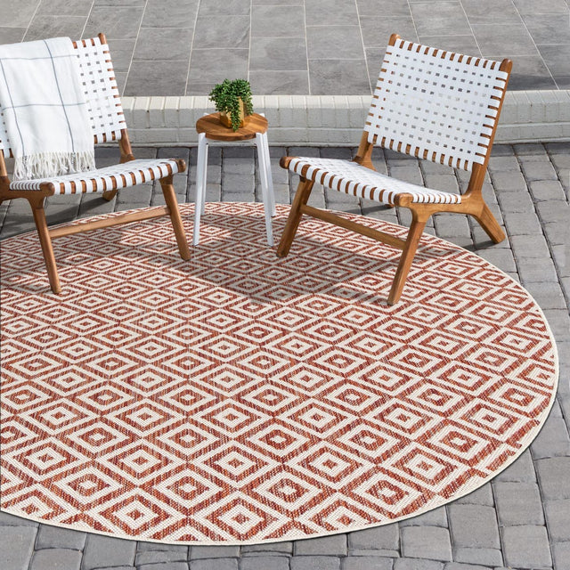 Rust Red 4' 1 x 4' 1 Jill Zarin Outdoor Round Area Rug Weather Resistant for Patio, Deck, Terrace, Balcony, Porch Durable 100% Polypropylene Carpet for Outside for Sale at Rug Engine