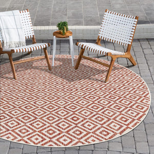 Rust Red 6' 7 x 6' 7 Jill Zarin Outdoor Round Area Rug Weather Resistant for Patio, Deck, Terrace, Balcony, Porch Durable 100% Polypropylene Carpet for Outside for Sale at Rug Engine