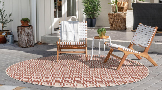 Rust Red 4' 1 x 4' 1 Jill Zarin Outdoor Round Area Rug Weather Resistant for Patio, Deck, Terrace, Balcony, Porch Durable 100% Polypropylene Carpet for Outside for Sale at Rug Engine