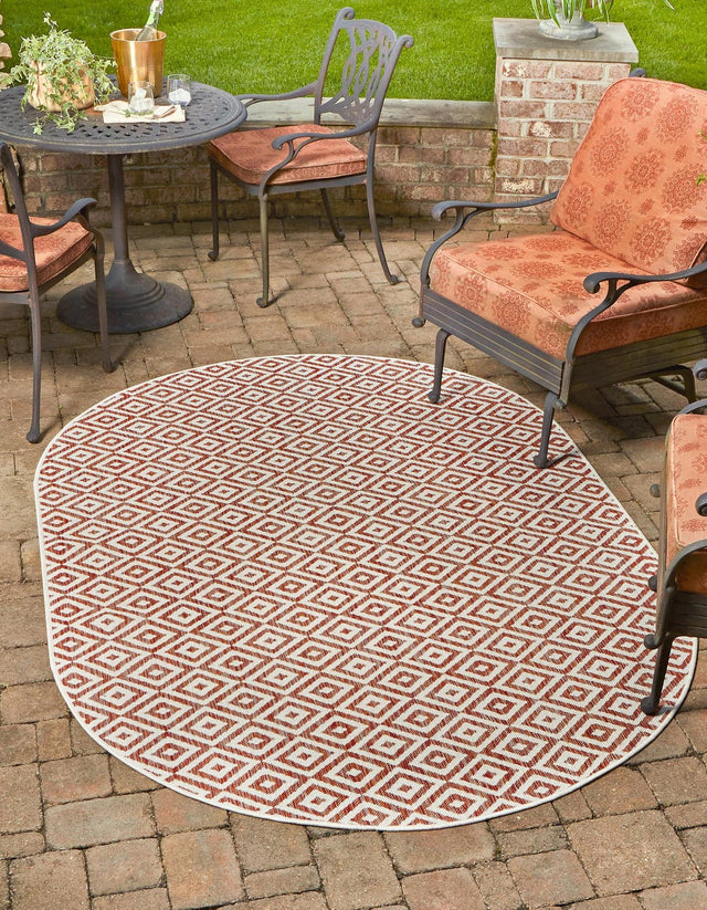 Rust Red 7' 10 x 10' Jill Zarin Outdoor Oval Area Rug Weather Resistant for Patio, Deck, Terrace, Balcony, Porch Durable 100% Polypropylene Carpet for Outside for Sale at Rug Engine