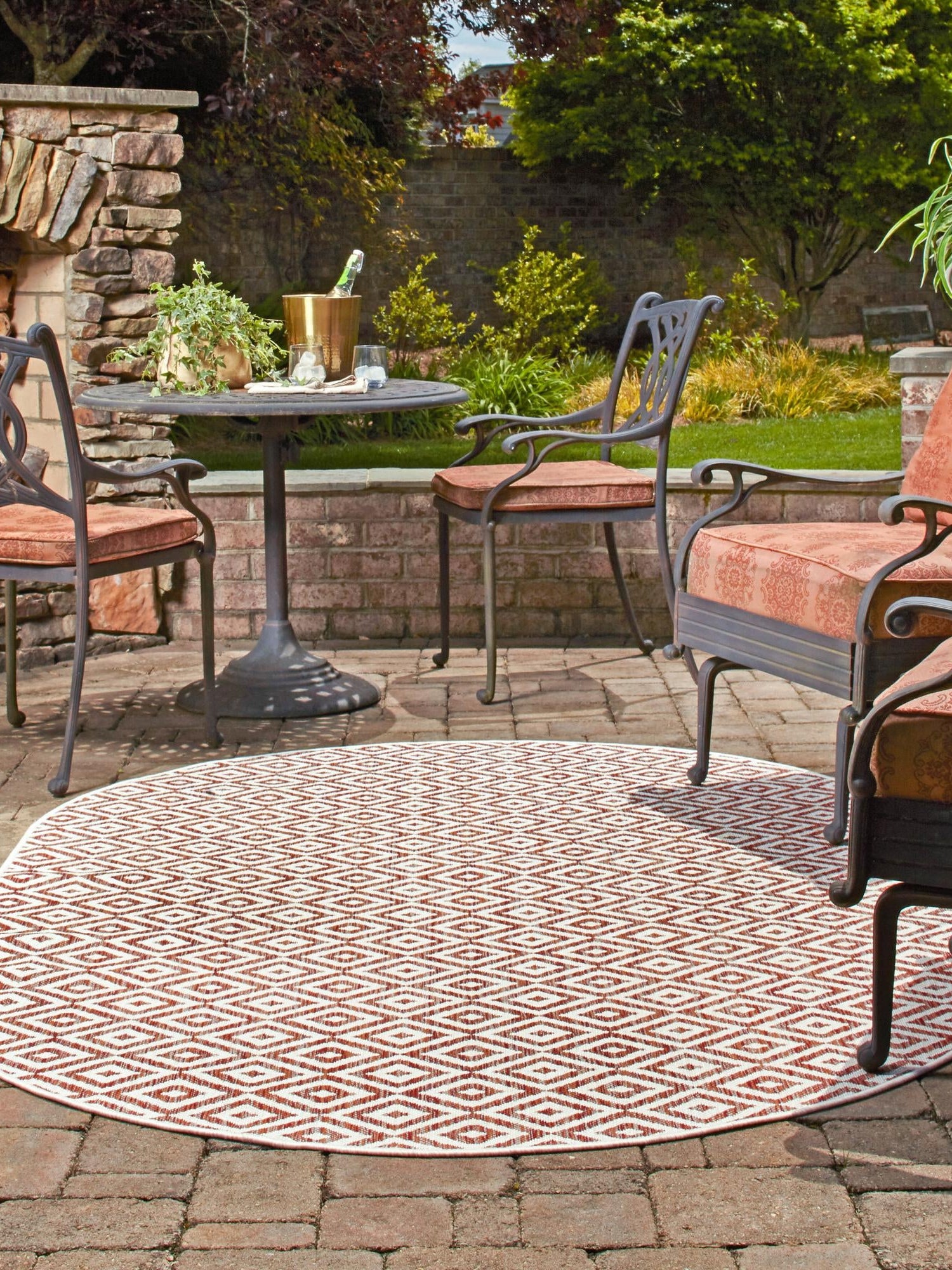 Rust Red 7' 10 x 10' Jill Zarin Outdoor Oval Area Rug Weather Resistant for Patio, Deck, Terrace, Balcony, Porch Durable 100% Polypropylene Carpet for Outside for Sale at Rug Engine