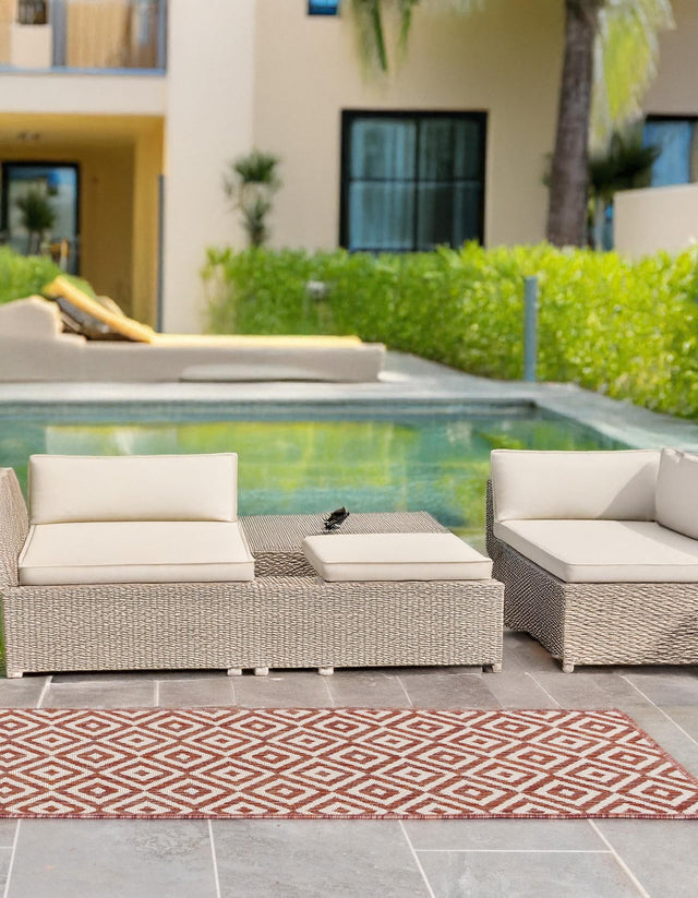 Rust Red 2' x 6' 1 Jill Zarin Outdoor Runner Area Rug Weather Resistant for Patio, Deck, Terrace, Balcony, Porch Durable 100% Polypropylene Carpet for Outside for Sale at Rug Engine