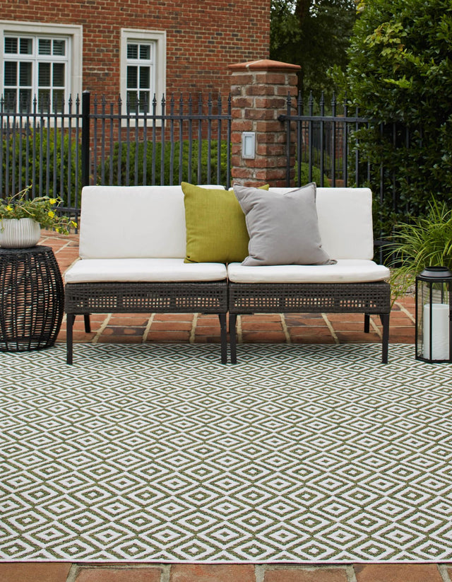 Green 7' 10 x 7' 10 Jill Zarin Outdoor Square Area Rug Weather Resistant for Patio, Deck, Terrace, Balcony, Porch Durable 100% Polypropylene Carpet for Outside for Sale at Rug Engine