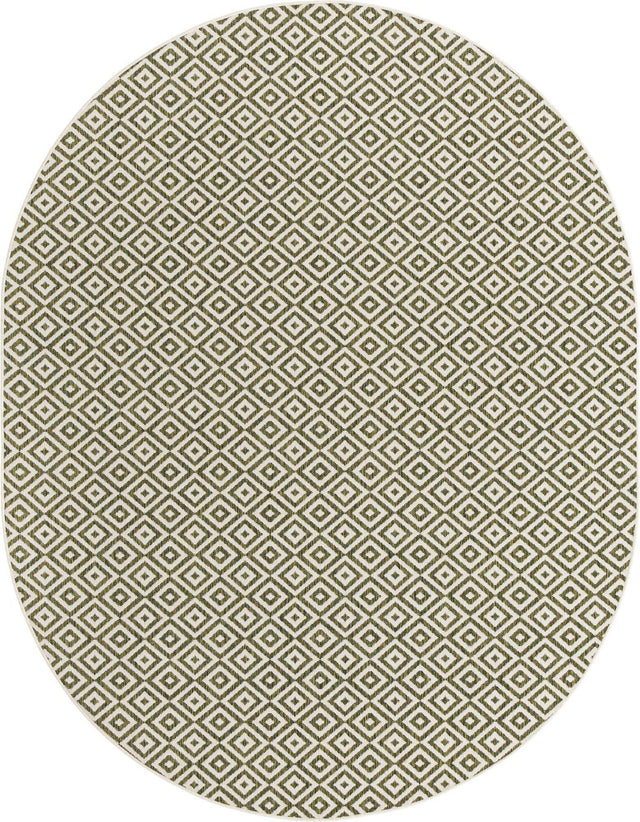 Green 7' 10 x 10' Jill Zarin Outdoor Oval Area Rug Weather Resistant for Patio, Deck, Terrace, Balcony, Porch Durable 100% Polypropylene Carpet for Outside for Sale at Rug Engine