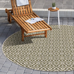 Green 4' 1 x 4' 1 Jill Zarin Outdoor Round Area Rug Weather Resistant for Patio, Deck, Terrace, Balcony, Porch Durable 100% Polypropylene Carpet for Outside for Sale at Rug Engine