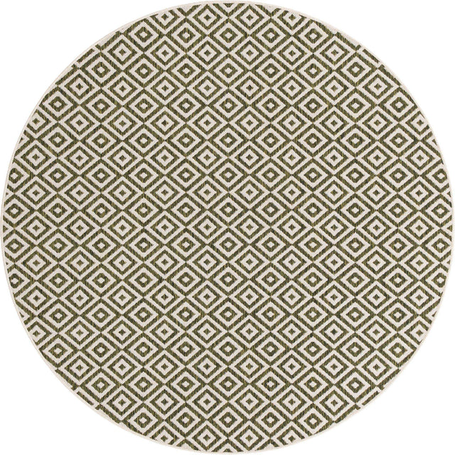Green 6' 7 x 6' 7 Jill Zarin Outdoor Round Area Rug Weather Resistant for Patio, Deck, Terrace, Balcony, Porch Durable 100% Polypropylene Carpet for Outside for Sale at Rug Engine