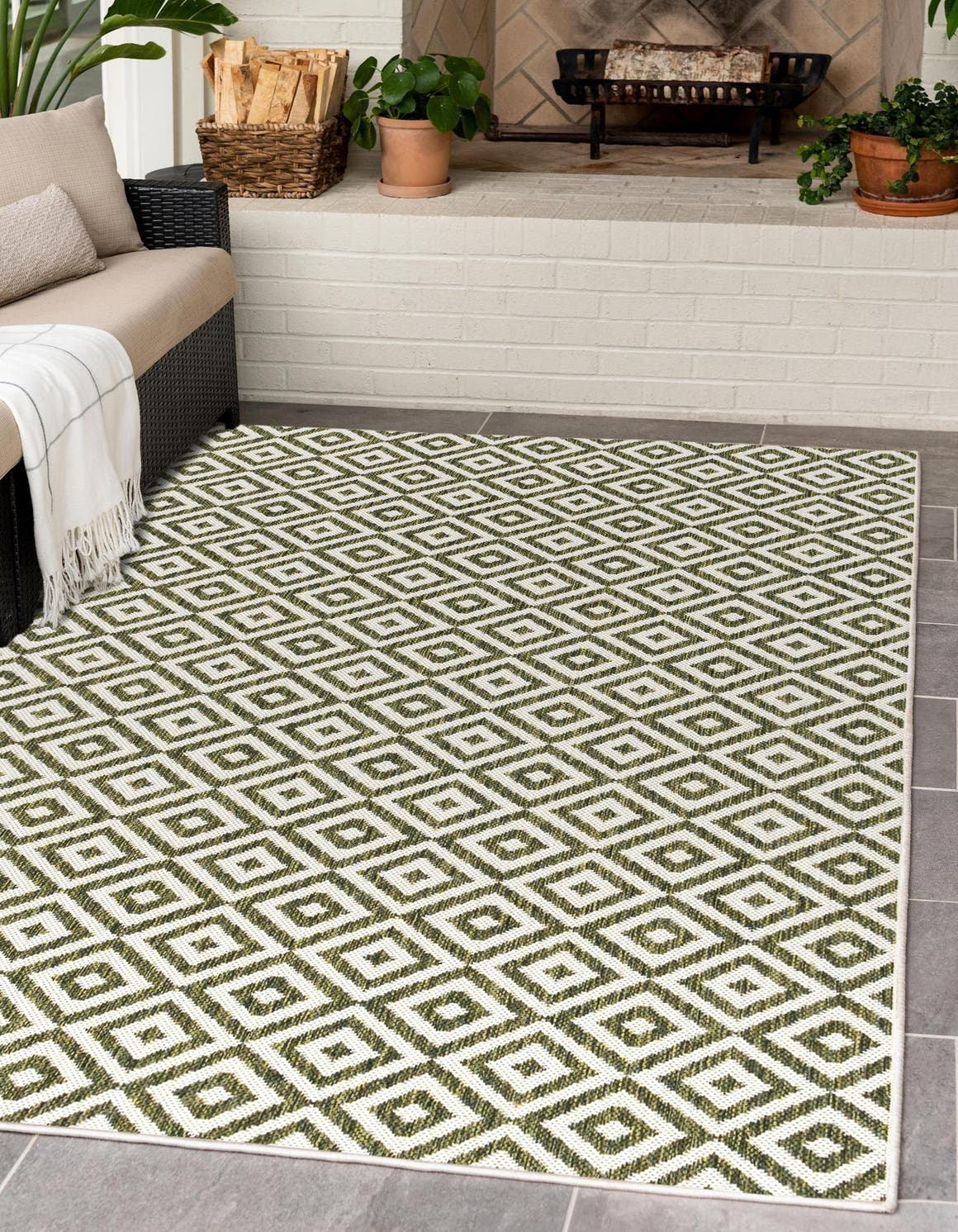 Green 2' x 3' 1 Jill Zarin Outdoor Rectangle Area Rug Weather Resistant for Patio, Deck, Terrace, Balcony, Porch Durable 100% Polypropylene Carpet for Outside for Sale at Rug Engine