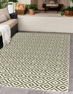 Green 7' 10 x 10' Jill Zarin Outdoor Rectangle Area Rug Weather Resistant for Patio, Deck, Terrace, Balcony, Porch Durable 100% Polypropylene Carpet for Outside for Sale at Rug Engine