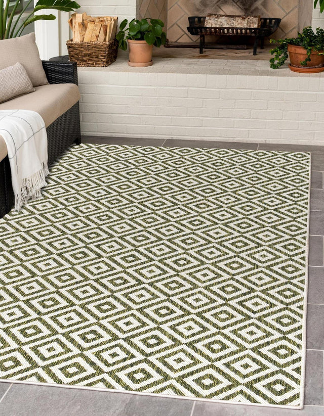 Green 7' 10 x 10' Jill Zarin Outdoor Rectangle Area Rug Weather Resistant for Patio, Deck, Terrace, Balcony, Porch Durable 100% Polypropylene Carpet for Outside for Sale at Rug Engine