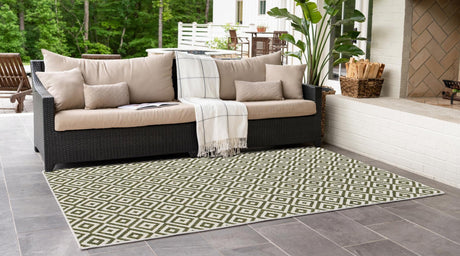 Green 6' 1 x 9' Jill Zarin Outdoor Rectangle Area Rug Weather Resistant for Patio, Deck, Terrace, Balcony, Porch Durable 100% Polypropylene Carpet for Outside for Sale at Rug Engine