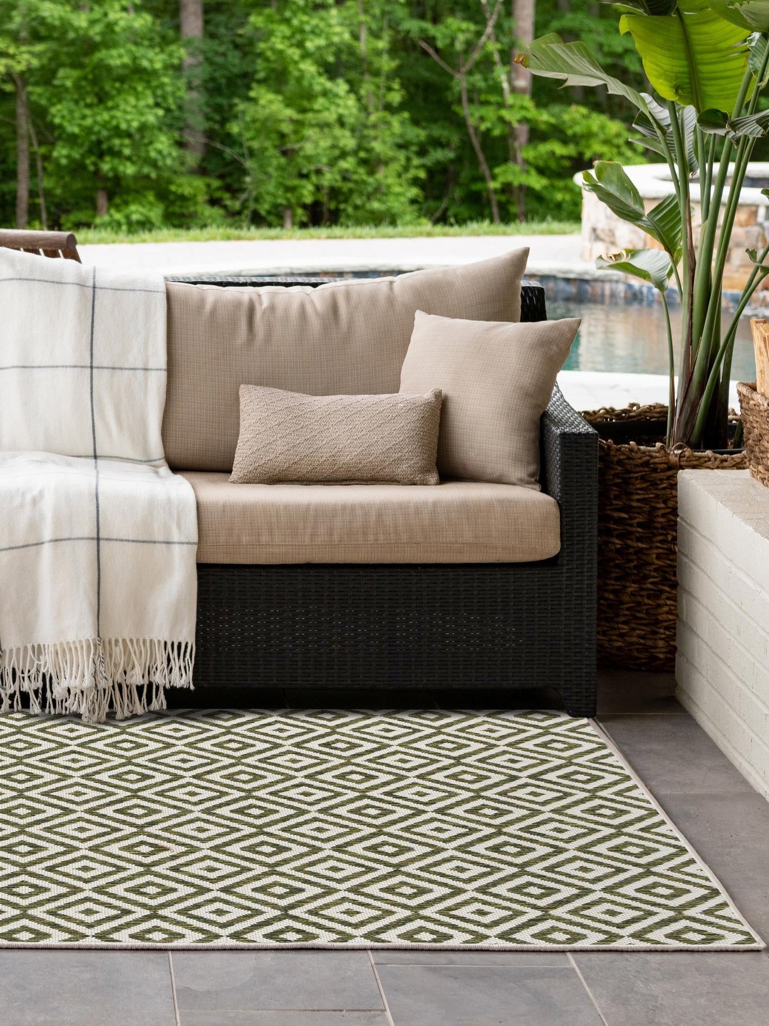 Green 7' 10 x 10' Jill Zarin Outdoor Rectangle Area Rug Weather Resistant for Patio, Deck, Terrace, Balcony, Porch Durable 100% Polypropylene Carpet for Outside for Sale at Rug Engine