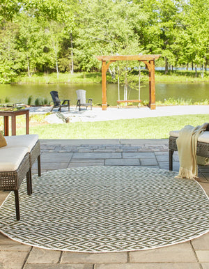 Green 7' 10 x 10' Jill Zarin Outdoor Oval Area Rug Weather Resistant for Patio, Deck, Terrace, Balcony, Porch Durable 100% Polypropylene Carpet for Outside for Sale at Rug Engine