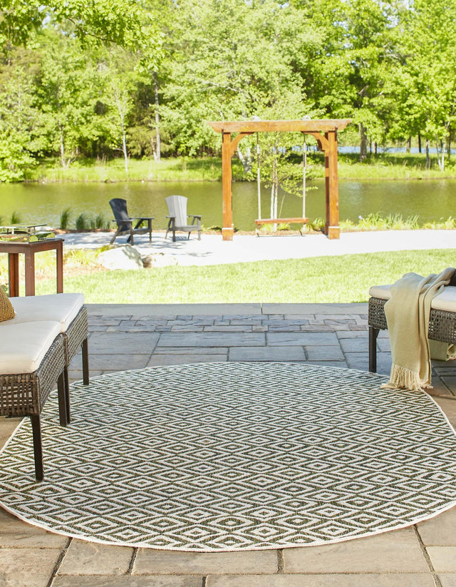 Green 7' 10 x 10' Jill Zarin Outdoor Oval Area Rug Weather Resistant for Patio, Deck, Terrace, Balcony, Porch Durable 100% Polypropylene Carpet for Outside for Sale at Rug Engine