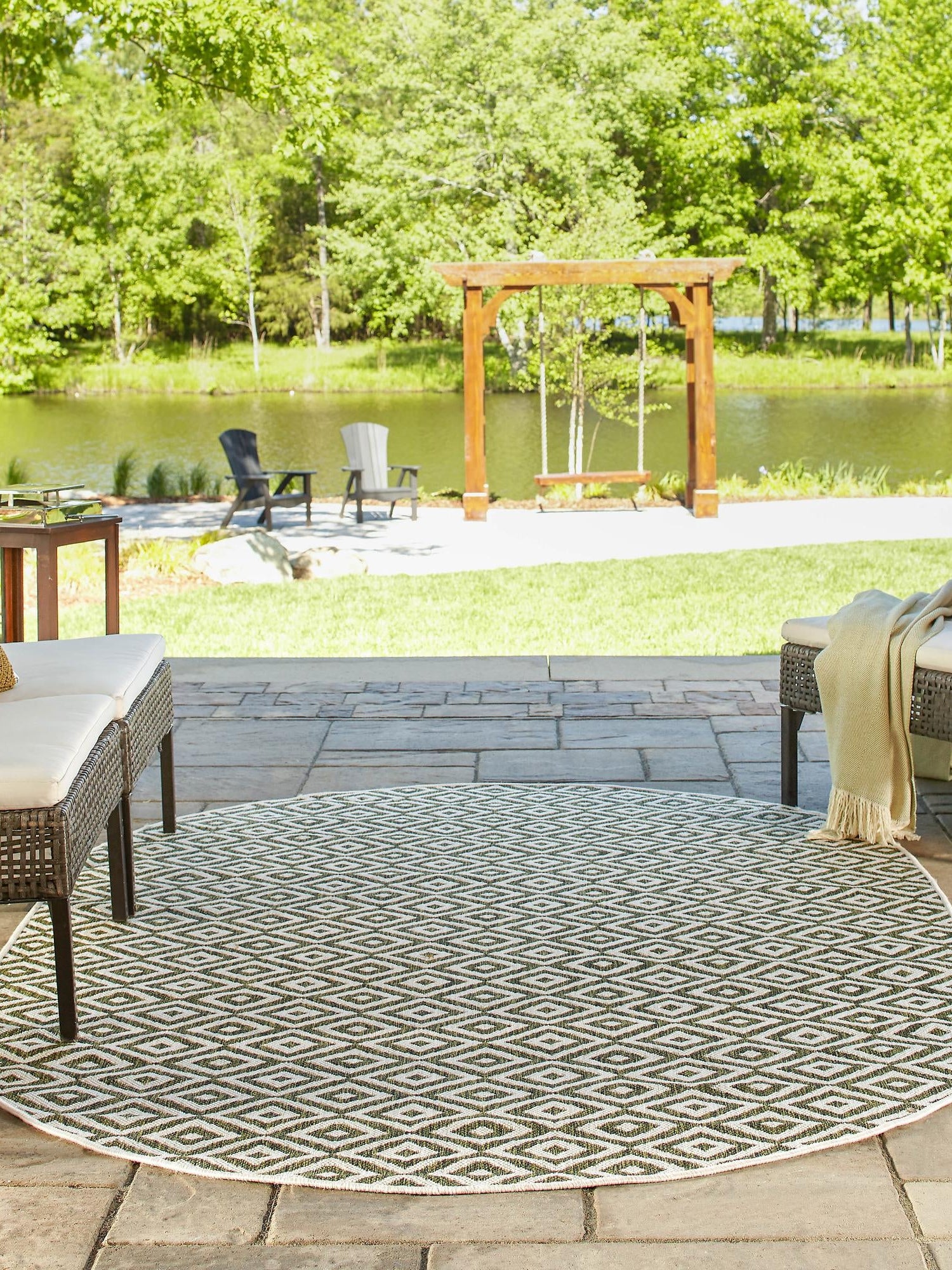 Green 5' 3 x 8' Jill Zarin Outdoor Oval Area Rug Weather Resistant for Patio, Deck, Terrace, Balcony, Porch Durable 100% Polypropylene Carpet for Outside for Sale at Rug Engine
