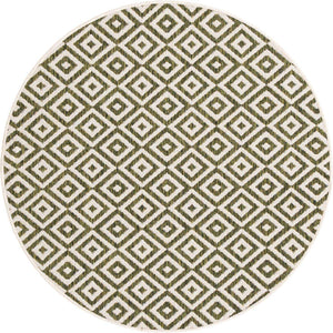 Green 4' 1 x 4' 1 Jill Zarin Outdoor Round Area Rug Weather Resistant for Patio, Deck, Terrace, Balcony, Porch Durable 100% Polypropylene Carpet for Outside for Sale at Rug Engine