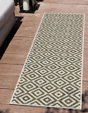 Green 2' x 6' 1 Jill Zarin Outdoor Runner Area Rug Weather Resistant for Patio, Deck, Terrace, Balcony, Porch Durable 100% Polypropylene Carpet for Outside for Sale at Rug Engine