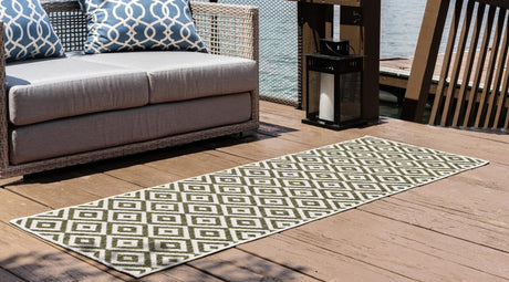 Green 2' x 6' 1 Jill Zarin Outdoor Runner Area Rug Weather Resistant for Patio, Deck, Terrace, Balcony, Porch Durable 100% Polypropylene Carpet for Outside for Sale at Rug Engine