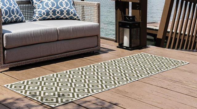 Green 2' x 6' 1 Jill Zarin Outdoor Runner Area Rug Weather Resistant for Patio, Deck, Terrace, Balcony, Porch Durable 100% Polypropylene Carpet for Outside for Sale at Rug Engine