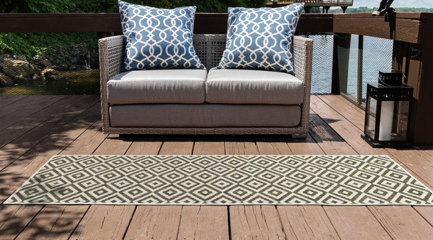 Green 2' x 6' 1 Jill Zarin Outdoor Runner Area Rug Weather Resistant for Patio, Deck, Terrace, Balcony, Porch Durable 100% Polypropylene Carpet for Outside for Sale at Rug Engine