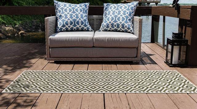 Green 2' x 6' 1 Jill Zarin Outdoor Runner Area Rug Weather Resistant for Patio, Deck, Terrace, Balcony, Porch Durable 100% Polypropylene Carpet for Outside for Sale at Rug Engine