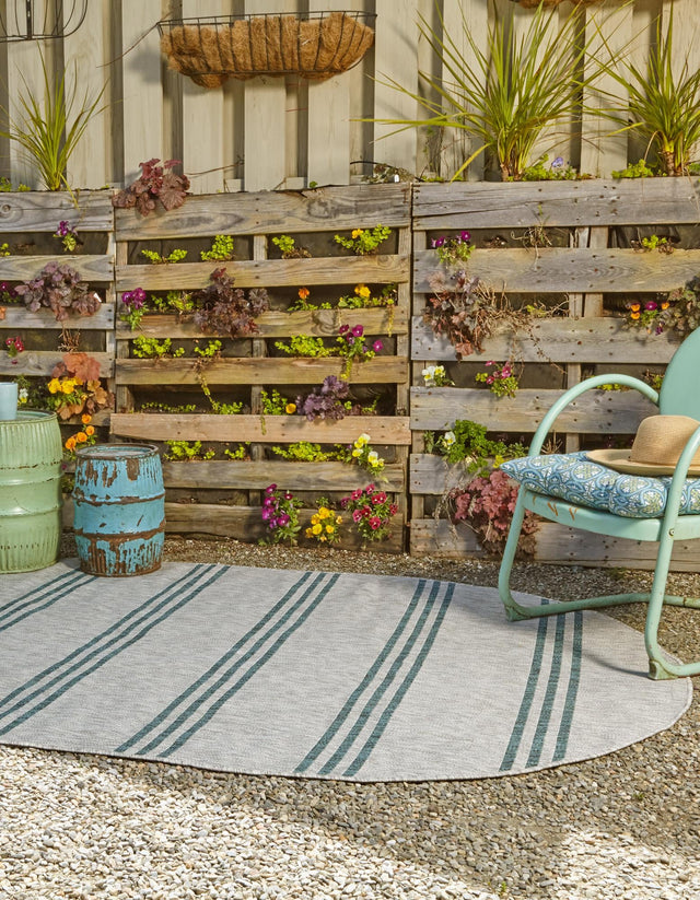 Light Gray 5' 3 x 8' Jill Zarin Outdoor Oval Area Rug Weather Resistant for Patio, Deck, Terrace, Balcony, Porch Durable 100% Polypropylene Carpet for Outside for Sale at Rug Engine