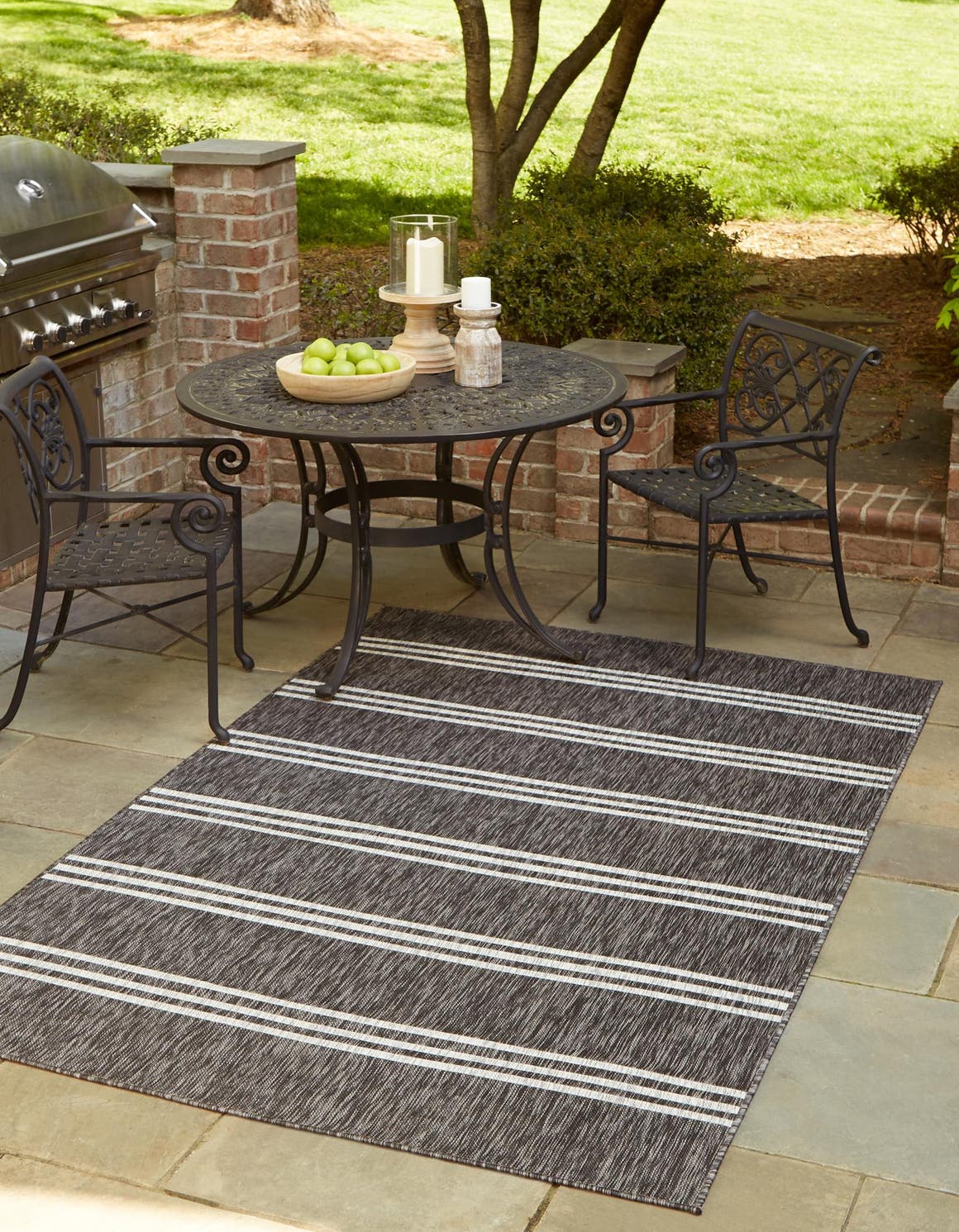 Charcoal 5' 3 x 8' Jill Zarin Outdoor Rectangle Area Rug Weather Resistant for Patio, Deck, Terrace, Balcony, Porch Durable 100% Polypropylene Carpet for Outside for Sale at Rug Engine