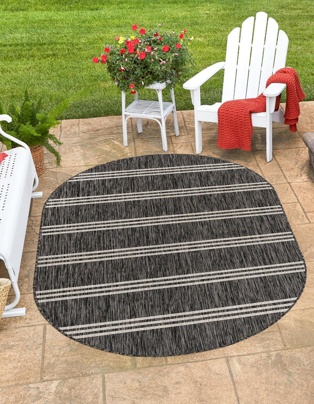 Charcoal 7' 10 x 10' Jill Zarin Outdoor Oval Area Rug Weather Resistant for Patio, Deck, Terrace, Balcony, Porch Durable 100% Polypropylene Carpet for Outside for Sale at Rug Engine