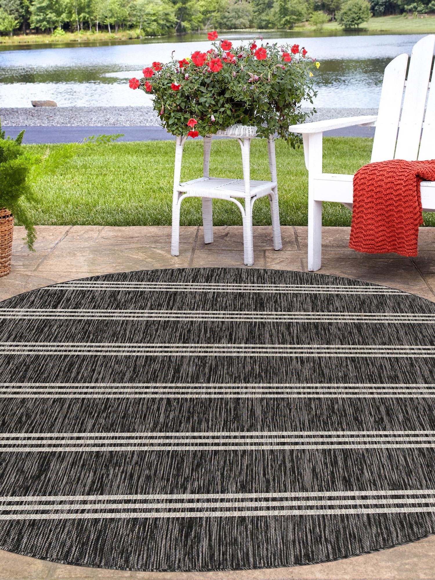 Charcoal 5' 3 x 8' Jill Zarin Outdoor Oval Area Rug Weather Resistant for Patio, Deck, Terrace, Balcony, Porch Durable 100% Polypropylene Carpet for Outside for Sale at Rug Engine