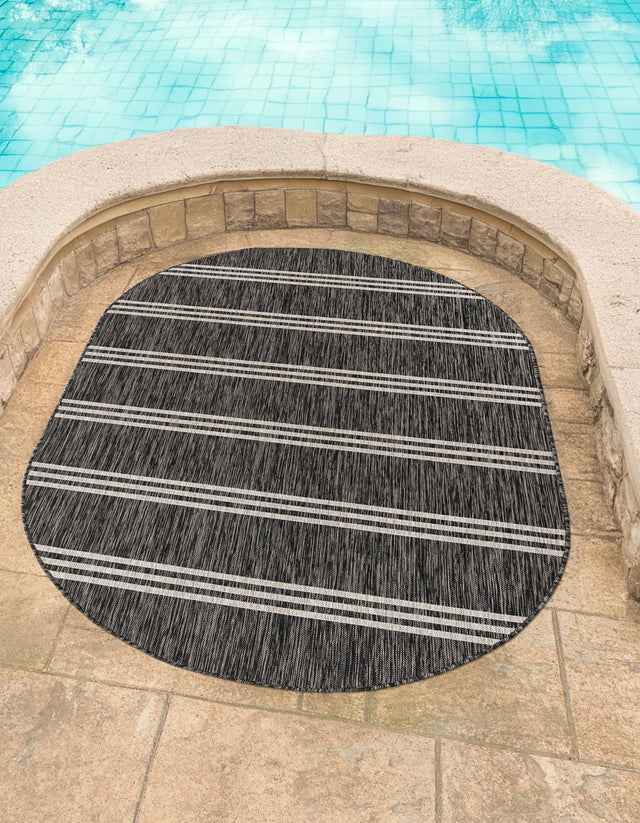 Charcoal 5' 3 x 8' Jill Zarin Outdoor Oval Area Rug Weather Resistant for Patio, Deck, Terrace, Balcony, Porch Durable 100% Polypropylene Carpet for Outside for Sale at Rug Engine
