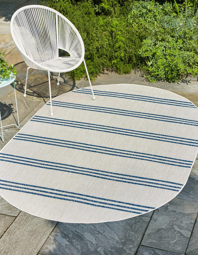 Ivory 5' 3 x 8' Jill Zarin Outdoor Oval Area Rug Weather Resistant for Patio, Deck, Terrace, Balcony, Porch Durable 100% Polypropylene Carpet for Outside for Sale at Rug Engine