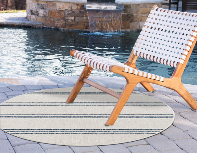 Ivory 6' 7 x 6' 7 Jill Zarin Outdoor Round Area Rug Weather Resistant for Patio, Deck, Terrace, Balcony, Porch Durable 100% Polypropylene Carpet for Outside for Sale at Rug Engine