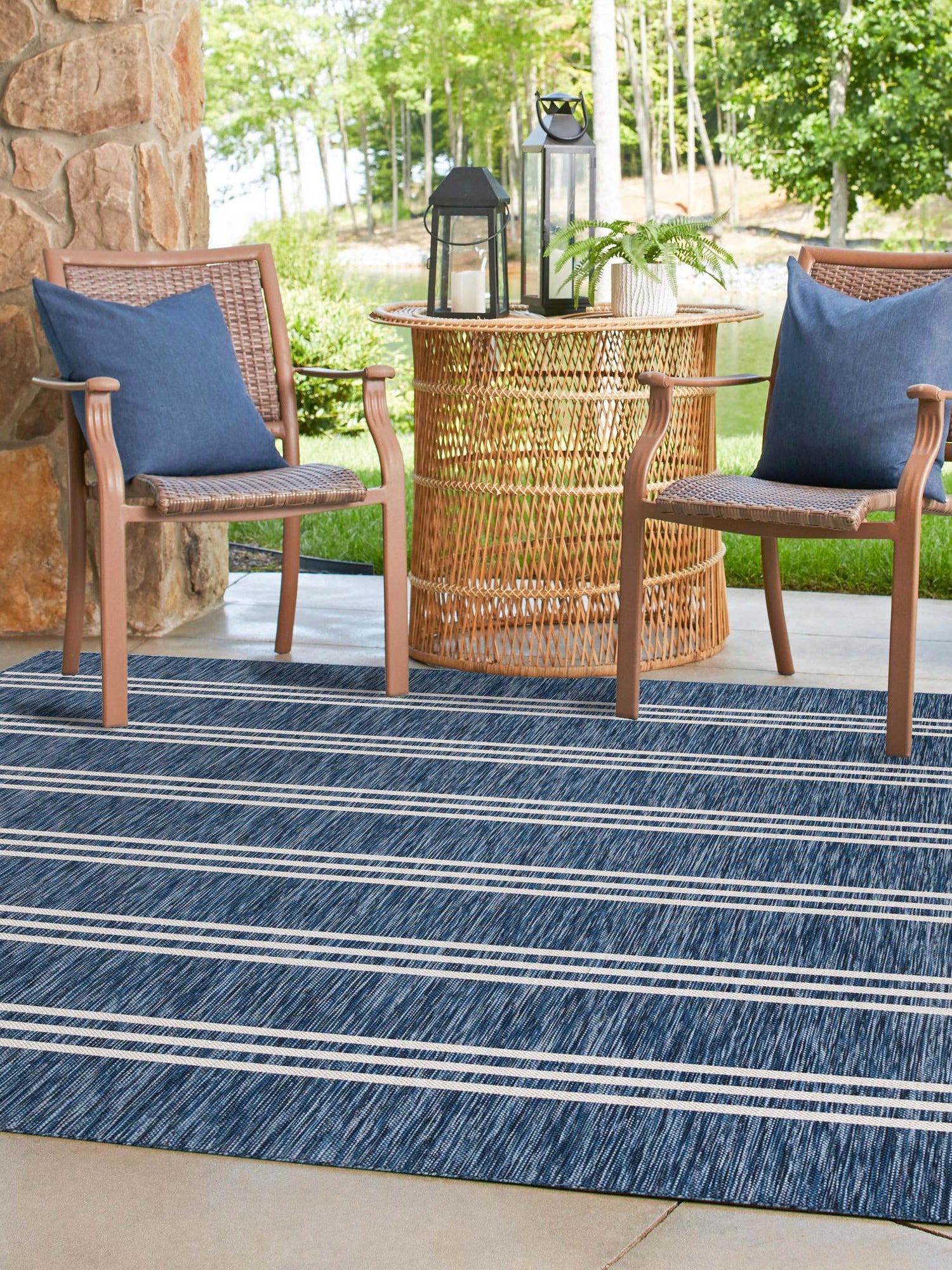 Blue 10' 8 x 10' 8 Jill Zarin Outdoor Square Area Rug Weather Resistant for Patio, Deck, Terrace, Balcony, Porch Durable 100% Polypropylene Carpet for Outside for Sale at Rug Engine