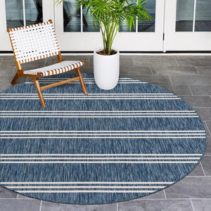 Blue 4' 1 x 4' 1 Jill Zarin Outdoor Round Area Rug Weather Resistant for Patio, Deck, Terrace, Balcony, Porch Durable 100% Polypropylene Carpet for Outside for Sale at Rug Engine