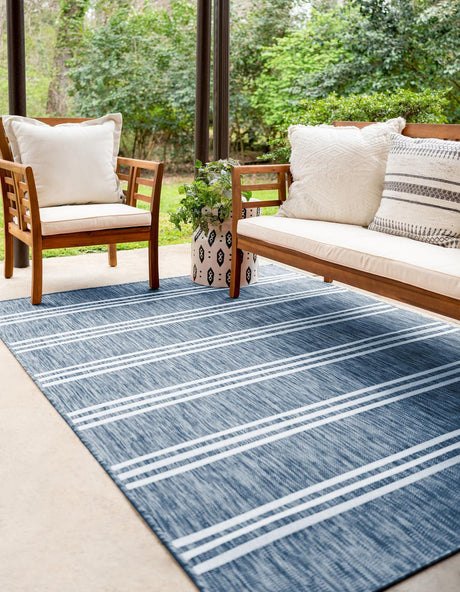 Blue 7' 10 x 10' Jill Zarin Outdoor Rectangle Area Rug Weather Resistant for Patio, Deck, Terrace, Balcony, Porch Durable 100% Polypropylene Carpet for Outside for Sale at Rug Engine