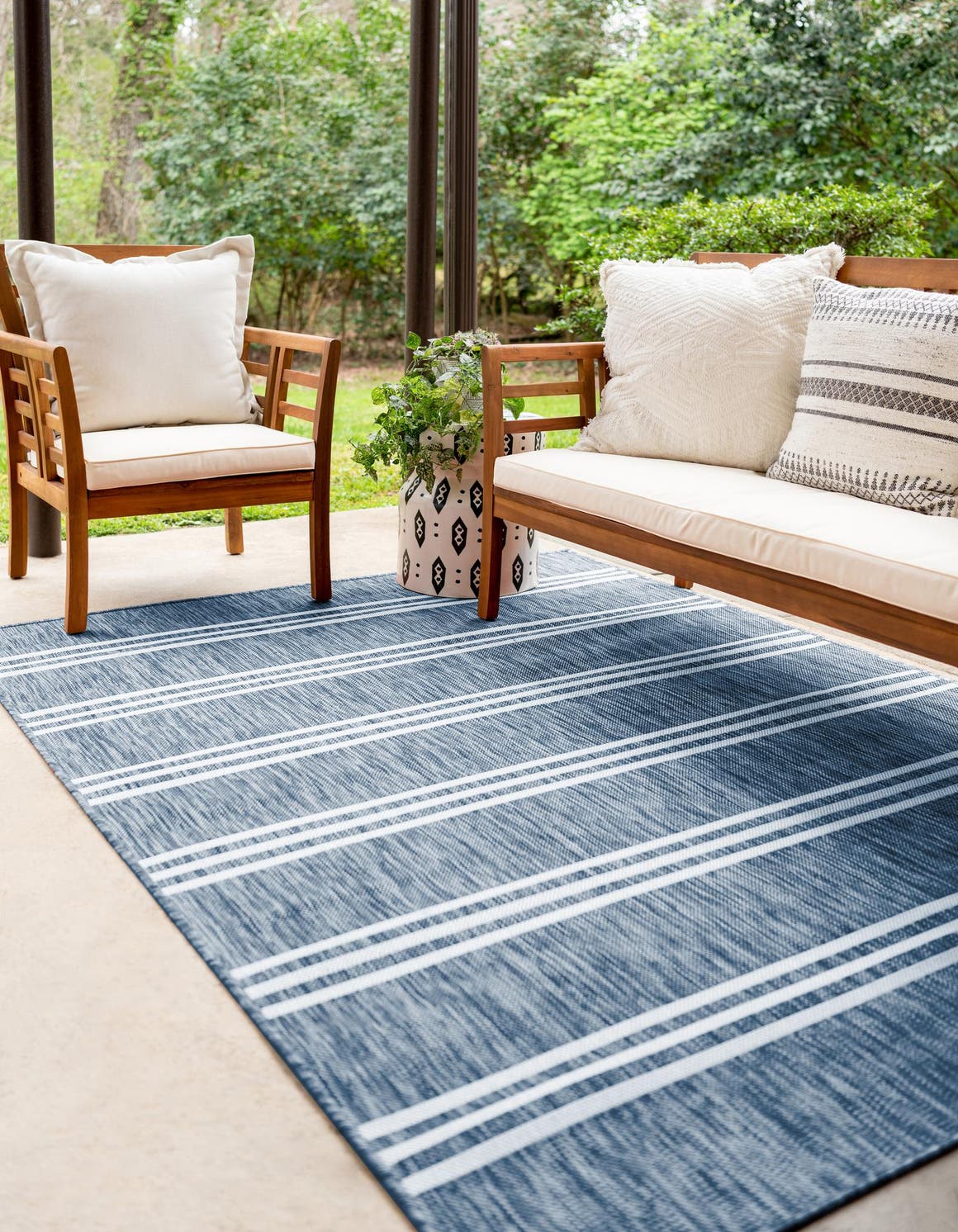 Blue 6' 1 x 9' Jill Zarin Outdoor Rectangle Area Rug Weather Resistant for Patio, Deck, Terrace, Balcony, Porch Durable 100% Polypropylene Carpet for Outside for Sale at Rug Engine