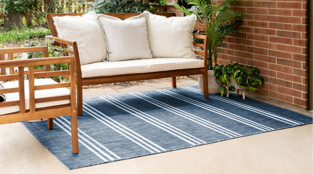 Blue 6' 1 x 9' Jill Zarin Outdoor Rectangle Area Rug Weather Resistant for Patio, Deck, Terrace, Balcony, Porch Durable 100% Polypropylene Carpet for Outside for Sale at Rug Engine