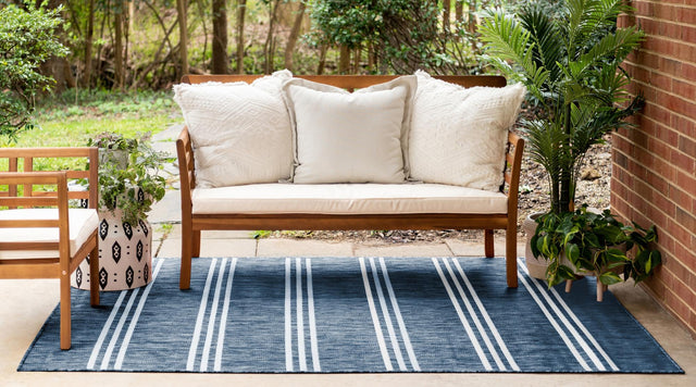 Blue 6' 1 x 9' Jill Zarin Outdoor Rectangle Area Rug Weather Resistant for Patio, Deck, Terrace, Balcony, Porch Durable 100% Polypropylene Carpet for Outside for Sale at Rug Engine