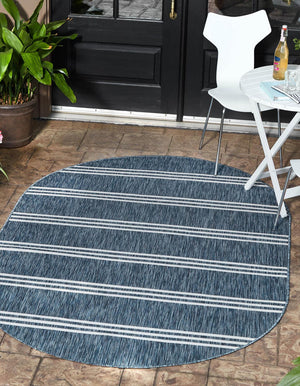 Blue 5' 3 x 8' Jill Zarin Outdoor Oval Area Rug Weather Resistant for Patio, Deck, Terrace, Balcony, Porch Durable 100% Polypropylene Carpet for Outside for Sale at Rug Engine