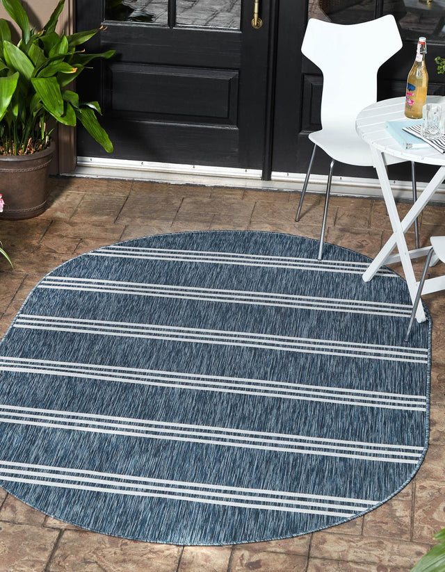 Blue 5' 3 x 8' Jill Zarin Outdoor Oval Area Rug Weather Resistant for Patio, Deck, Terrace, Balcony, Porch Durable 100% Polypropylene Carpet for Outside for Sale at Rug Engine
